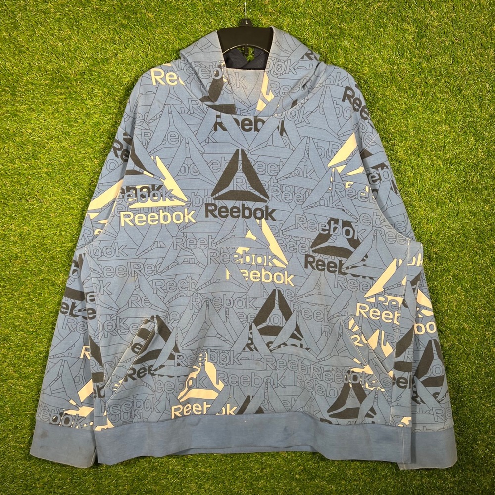 Reebok Mens 3XL Blue All Over Print Logo Hoodie Pullover REM23HO07 Y2K